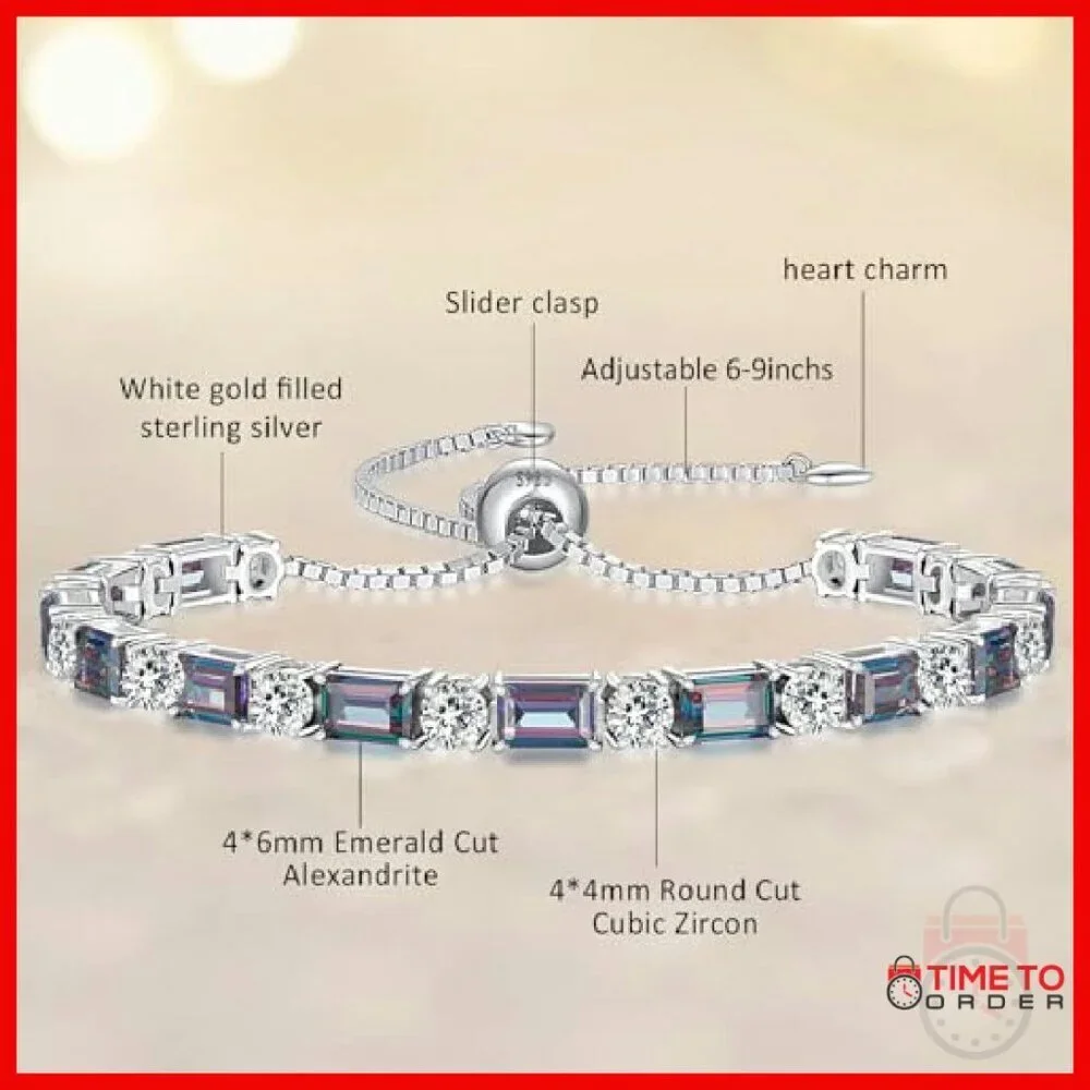 Sterling Silver Adjustable Tennis Bracelet with Birthstones, 6-9 Inch